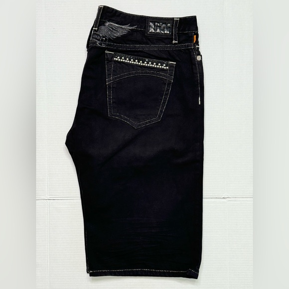 New Men's ROBIN'S JEAN sz 44 Crystal & Studs Denim Short - Picture 2 of 10